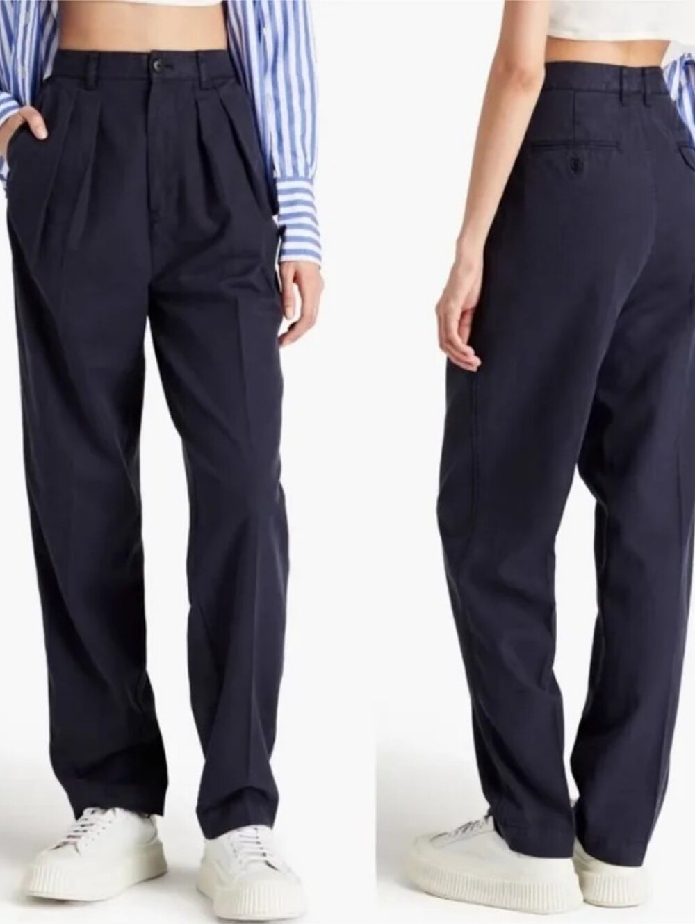 Alex Mill Keaton Navy Blue Cotton Lyocell High Rise Double Pleat Pants size 2
